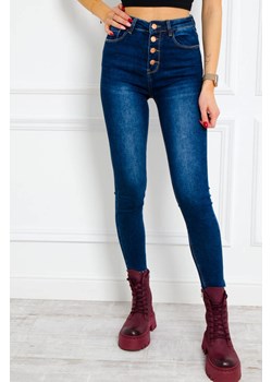 SPODNIE JEANSOWE SKINNY Z GUZIKAMI- CIEMNY JEANS ze sklepu olika.com.pl w kategorii Jeansy damskie - zdjęcie 178965971