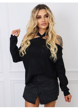 SWETER Z OZDOBNYM DEKOLTEM- CZARNY ze sklepu olika.com.pl w kategorii Swetry damskie - zdjęcie 178969121
