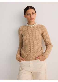 Reserved - Sweter z ozdobnym dekoltem - beżowy ze sklepu Reserved w kategorii Swetry damskie - zdjęcie 178979692