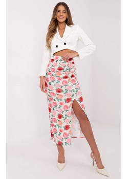 Spódnica  midi z rozcięciem w kwiaty MI-SD-G9119-2.68, Kolor biało-czerwony, Rozmiar uniwersalny, ITALY MODA ze sklepu Intymna w kategorii Spódnice - zdjęcie 178984054