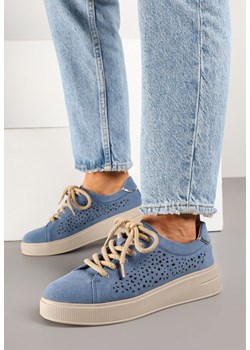 Niebieskie Skórzane Sneakersy Typu Tenisówki z Ażurową Cholewką Virival ze sklepu born2be.pl w kategorii Buty sportowe damskie - zdjęcie 178993970