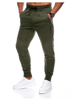 Patchworkowe spodnie męskie dresowe joggery OM-PASK-22FW-013 - ciemnooliwkowe V3 ze sklepu ombre w kategorii Spodnie męskie - zdjęcie 178999161