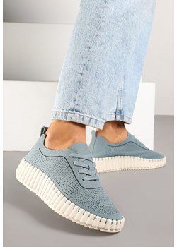 Niebieskie Sneakersy na Tłoczonej Platformie z Ażurową Cholewką Ronfira ze sklepu renee.pl w kategorii Buty sportowe damskie - zdjęcie 178999311