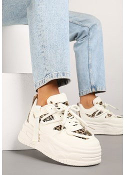 Beżowo-Panterkowe Sneakersy w Streetwearowym Stylu na Tłoczonej Platformie z Brokatem Mailienne ze sklepu renee.pl w kategorii Buty sportowe damskie - zdjęcie 178999401