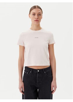 Calvin Klein Jeans T-Shirt Placed Institutional J20J225524 Różowy Slim Fit ze sklepu MODIVO w kategorii Bluzki damskie - zdjęcie 179008272