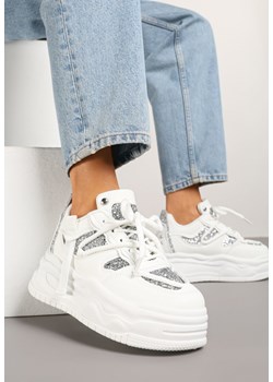 Białe Sneakersy w Streetwearowym Stylu na Tłoczonej Platformie z Brokatem Mailienne ze sklepu renee.pl w kategorii Buty sportowe damskie - zdjęcie 179014491