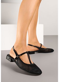Czarne Sandały Vices Lakierowane Slingback z Siateczkową Cholewką Mairelite ze sklepu renee.pl w kategorii Czółenka - zdjęcie 179014560