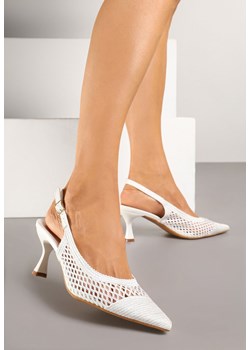 Białe Sandały Slingback na Klepsydrze z Szydełkową Cholewką i Noskiem w Szpic Mairita ze sklepu renee.pl w kategorii Czółenka - zdjęcie 179020470