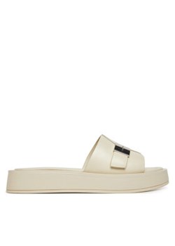 Calvin Klein Klapki Flatform Slide W/Ck Hw - Lth HW0HW02368 Écru ze sklepu MODIVO w kategorii Klapki damskie - zdjęcie 179025163