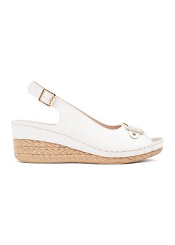 Białe sandały na niskiej koturnie espadryle ze sklepu ButyModne.pl w kategorii Sandały damskie - zdjęcie 179033832