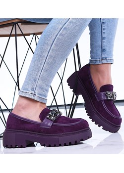 Purpurowe loafersy z kamieniami półbuty na platformie /A6-1 15489 T336/ ze sklepu Pantofelek24.pl w kategorii Mokasyny damskie - zdjęcie 179055130
