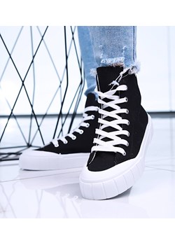 Czarne wysokie trampki damskie z tkaniny /F3-3 15960  G157/ ze sklepu Pantofelek24.pl w kategorii Trampki damskie - zdjęcie 179063704
