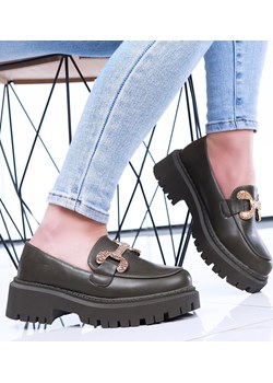 Zielone loafersy damskie półbuty na platformie /E6-1 15488 T336/ ze sklepu Pantofelek24.pl w kategorii Mokasyny damskie - zdjęcie 179066710