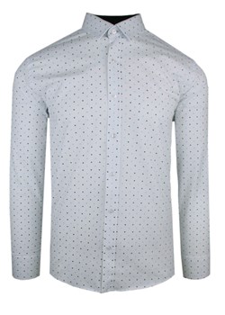 Męska, Taliowana (Slim Fit) Koszula Wizytowa - Rigon - Biała w Niebieskie Groszki KSDWRGN405801Nsl ze sklepu JegoSzafa.pl w kategorii Koszule męskie - zdjęcie 179088074