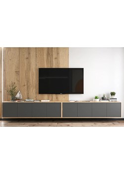 Zestaw wiszących szafek rtv dąb wotan + grafit - Avila 13X ze sklepu Edinos.pl w kategorii Szafki RTV - zdjęcie 179091854