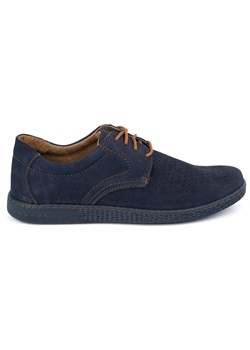 KOMODO Buty męskie skórzane Casual 933/L/2 granatowe ze sklepu ButyModne.pl w kategorii Półbuty męskie - zdjęcie 179112684