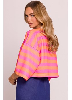 Moe krótka bluza damska w paski  M844/3, Kolor różowo-pomarańczowy, Rozmiar 2XL/3XL, MOE ze sklepu Intymna w kategorii Bluzki damskie - zdjęcie 179114112