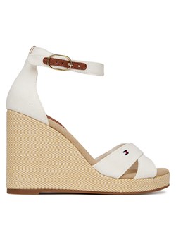 Sandały Tommy Hilfiger Flag High Wedge Espad Crisscross FW0FW08661 Écru ze sklepu eobuwie.pl w kategorii Sandały damskie - zdjęcie 179129993