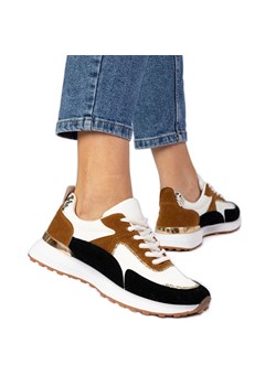 Biało-czarne sneakersy damskie z brokatem białe ze sklepu ButyModne.pl w kategorii Buty sportowe damskie - zdjęcie 179134240