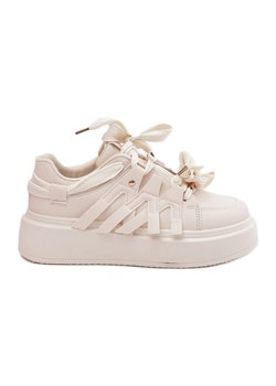 Eko Skórzane Sneakersy Na Platformie Beżowe beżowy - id: 220678 - marki ButyModne.pl - 179134283 Eko Skórzane Sneakersy Na Platformie Beżowe beżowy ze sklepu ButyModne.pl w kategorii Buty sportowe damskie - zdjęcie 179134283