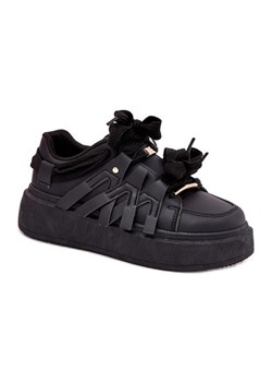 Eko Skórzane Sneakersy Na Platformie Czarne ze sklepu ButyModne.pl w kategorii Buty sportowe damskie - zdjęcie 179134284