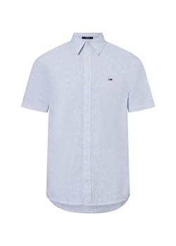 Tommy Jeans Męska koszula casual z zawartością lnu Mężczyźni Regular Fit Bawełna niebieski w paski ze sklepu vangraaf w kategorii Koszule męskie - zdjęcie 179137420