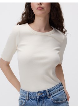 Reserved - T-shirt slim fit - kremowy ze sklepu Reserved w kategorii Bluzki damskie - zdjęcie 179139524