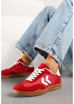Czerwone Sneakersy w Stylu Klasycznych Tenisówek z Ozdobnymi Przeszyciami Napilia ze sklepu born2be.pl w kategorii Buty sportowe damskie - zdjęcie 179148642