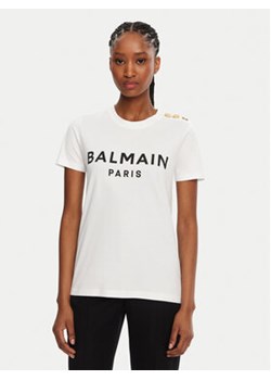 Balmain T-Shirt BF1EF005BB02 Biały Regular Fit ze sklepu MODIVO w kategorii Bluzki damskie - zdjęcie 179149741