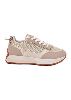 Buty Sportowe Damskie Z Siateczką Na Platformie Beżowe beżowy ze sklepu ButyModne.pl w kategorii Buty sportowe damskie - zdjęcie 179154261
