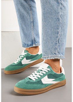 Zielone Skórzane Sneakersy w Stylu Klasycznych Tenisówek Falithiela ze sklepu born2be.pl w kategorii Buty sportowe damskie - zdjęcie 179164771