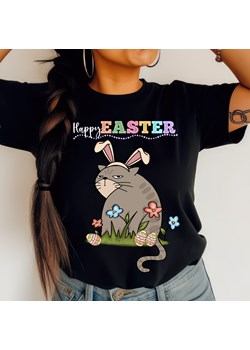 Koszulka na Wielkanoc - HAPPY EASTER ZE ŚMIESZNYM KOTEM ze sklepu Time For Fashion w kategorii Bluzki damskie - zdjęcie 179173902