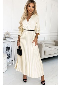 Plisowana sukienka maxi z paskiem Serena 462-4, Kolor ecru, Rozmiar one size, NUMOCO BASIC ze sklepu Primodo w kategorii Sukienki - zdjęcie 179177410