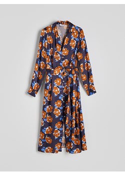 Reserved - Koszulowa sukienka midi z paskiem - wielobarwny ze sklepu Reserved w kategorii Sukienki - zdjęcie 179186102