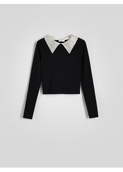 Reserved - Sweter z ozdobnym kołnierzem - czarny ze sklepu Reserved w kategorii Swetry damskie - zdjęcie 179193123