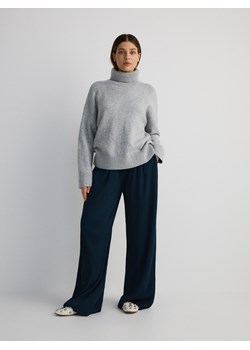 Reserved - Szerokie spodnie z dzianiny - granatowy ze sklepu Reserved w kategorii Spodnie damskie - zdjęcie 179218402