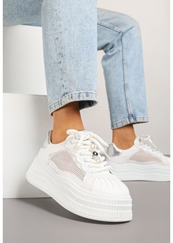 Biało-Srebrne Sneakersy na Grubej Podeszwie z Tłoczeniem Elliliana ze sklepu born2be.pl w kategorii Buty sportowe damskie - zdjęcie 179218773