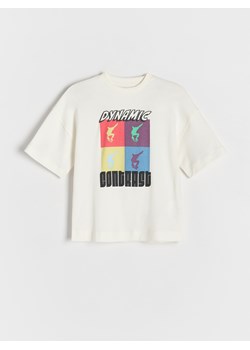 Reserved - T-shirt oversize z nadrukiem - złamana biel ze sklepu Reserved w kategorii T-shirty chłopięce - zdjęcie 179226720