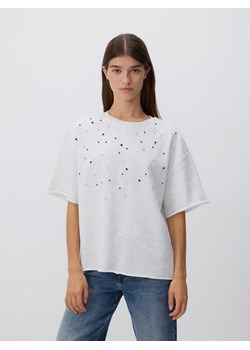 Reserved - T-shirt oversize z aplikacjami - jasnoszary ze sklepu Reserved w kategorii Bluzki damskie - zdjęcie 179227164