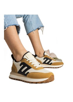 Brązowe sneakersy damskie sportowe ze sklepu ButyModne.pl w kategorii Buty sportowe damskie - zdjęcie 179232303