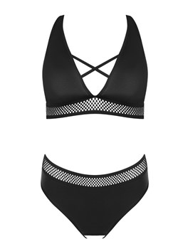 Czarny skórzany komplet bielizny Kristeen set, Kolor czarny, Rozmiar L/XL, Passion ze sklepu Intymna w kategorii Komplety bielizny damskiej - zdjęcie 179233230
