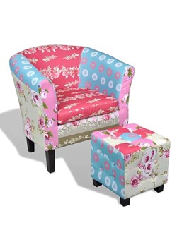 Klubowy fotel w stylu patchwork z podnóżkiem - Somed 3X ze sklepu Edinos.pl w kategorii Fotele - zdjęcie 179252291