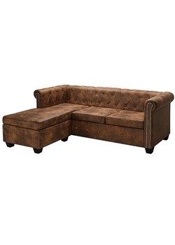 Brązowy narożnik z leżanką w stylu Chesterfield, lewostronny - Xavier 4Q ze sklepu Edinos.pl w kategorii Narożniki - zdjęcie 179263022
