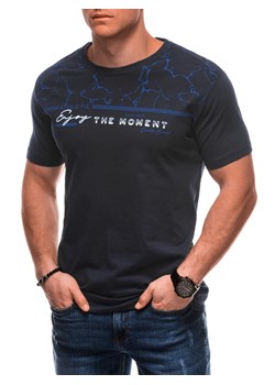T-shirt męski z nadrukiem S2035 - granatowy ze sklepu Edoti w kategorii T-shirty męskie - zdjęcie 179272072
