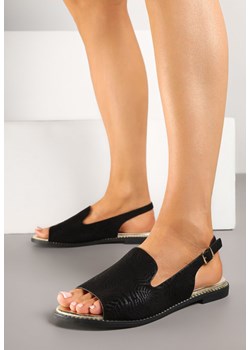 Czarne Sandały Slingback ze Skórzaną Wkładką i Noskiem Peep Toe Kirassa ze sklepu renee.pl w kategorii Sandały damskie - zdjęcie 179275120