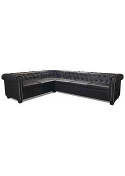 6-osobowy czarny narożnik w stylu Chesterfield - Xavier 6Q ze sklepu Edinos.pl w kategorii Narożniki - zdjęcie 179279020