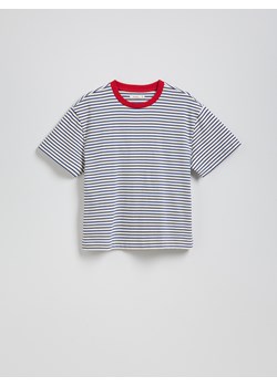 Reserved - Bawełniany t-shirt w paski - granatowy - id: 955ED-59X - marki Reserved - 179281310 Reserved - Bawełniany t-shirt w paski - granatowy ze sklepu Reserved w kategorii Bluzki damskie - zdjęcie 179281310