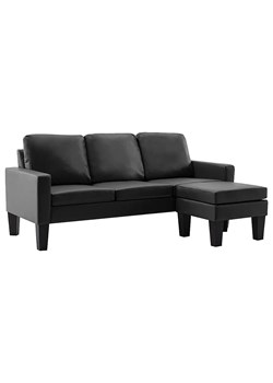 3-osobowa czarna sofa z ekoskóry z podnóżkiem - Lencor 4Q ze sklepu Edinos.pl w kategorii Sofy i kanapy - zdjęcie 179288854