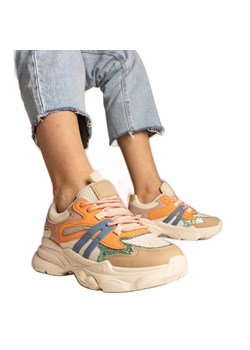 Pomarańczowe sneakersy damskie sportowe z brokatem ze sklepu ButyModne.pl w kategorii Buty sportowe damskie - zdjęcie 179312533