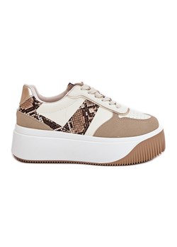 Sneakersy Damskie Na Masywnej Platformie Zwierzęcy Wzór Beżowe beżowy ze sklepu ButyModne.pl w kategorii Buty sportowe damskie - zdjęcie 179312572